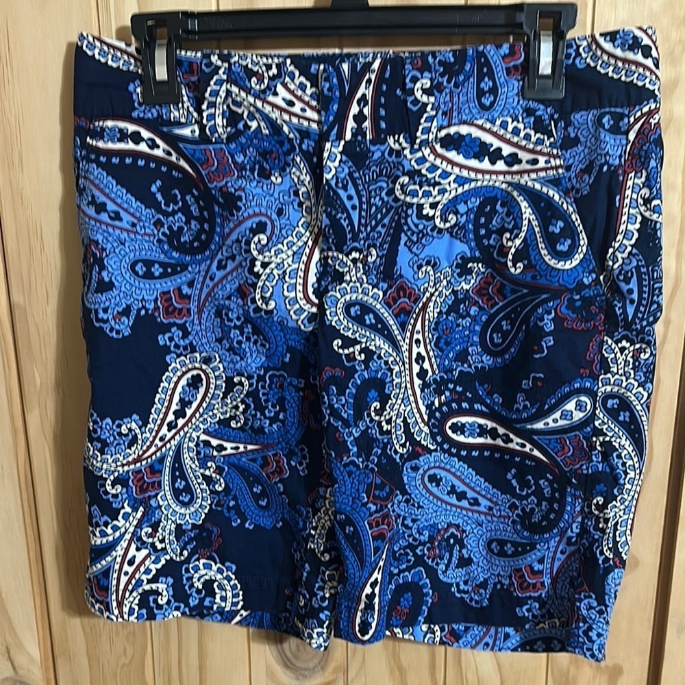 Tommy Hilfiger Blue Paisley Print Cotton Flat Front Bermuda Shorts